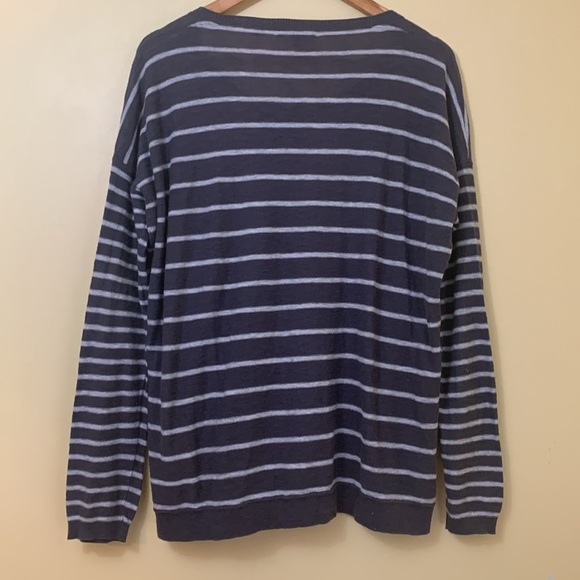 Vince Charcoal Gray Striped Lightweight 100% Cotton Round Neck Knit Top Shirt M - Picture 17 of 17